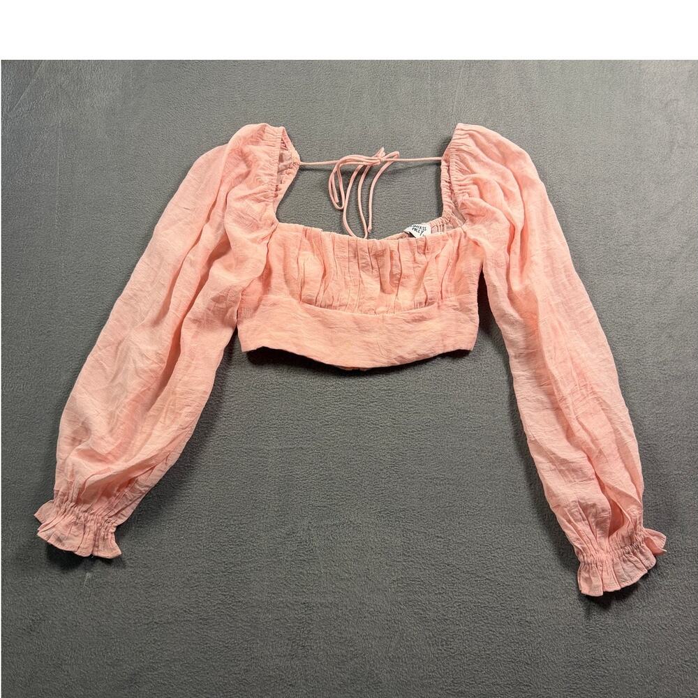 Princess Polly Blush Pink Textured Square Neck Tie Back Long Sleeve Crop Top 4